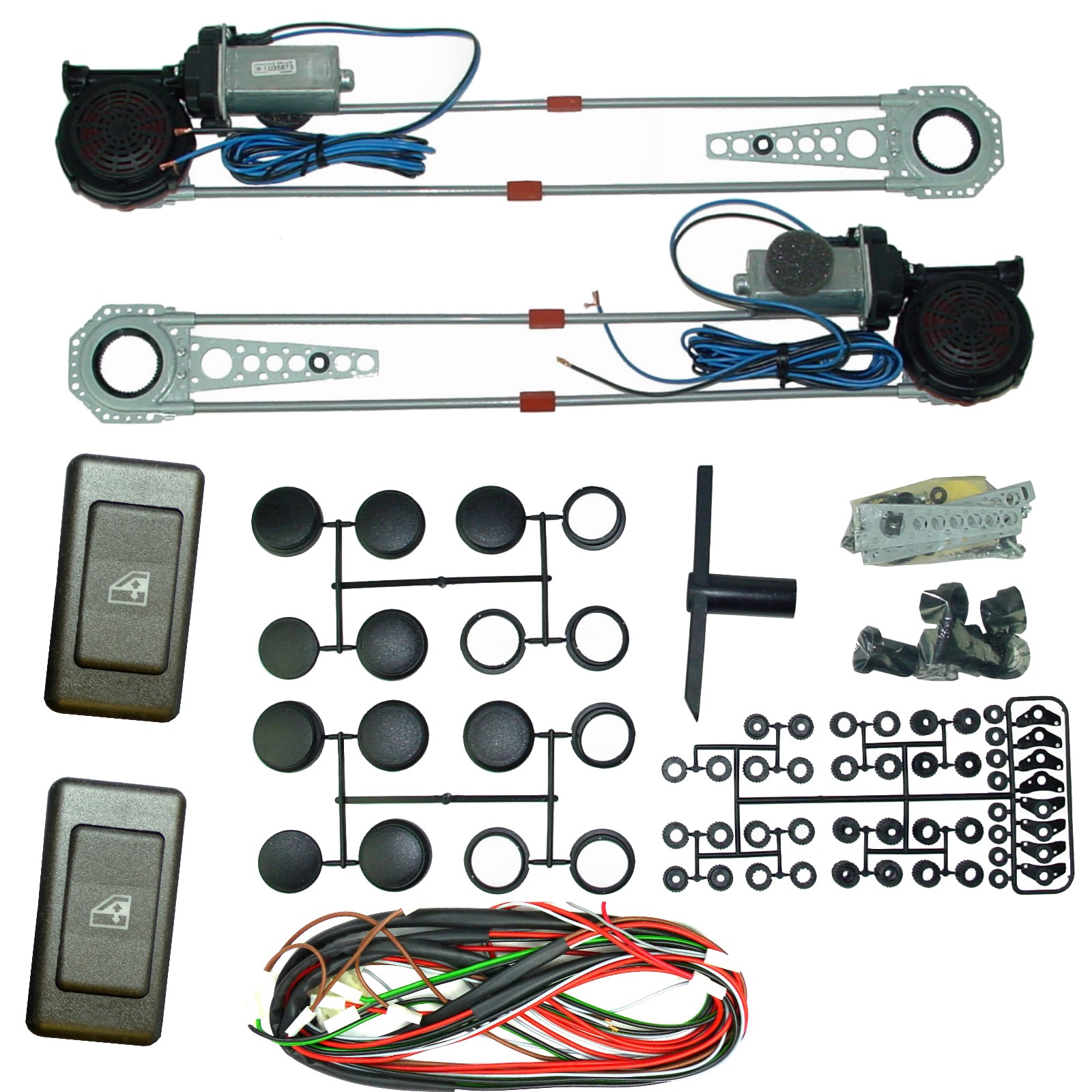 ALBACH - 1 Satz SPAL elektrische Fensterheber (2 Türen) incl. 2x Schalter  Typ 018 + Kabelsatz NEU für viele Fahrzeuge geeignet