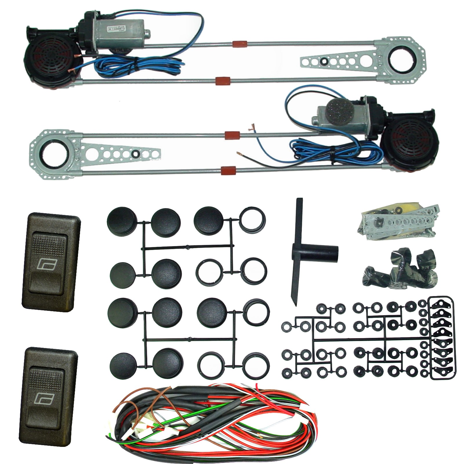 ALBACH - 1 Satz SPAL elektrische Fensterheber (2 Türen) incl. 2 x Schalter  Typ 105 + Kabelsatz NEU für viele Fahrzeuge geeignet